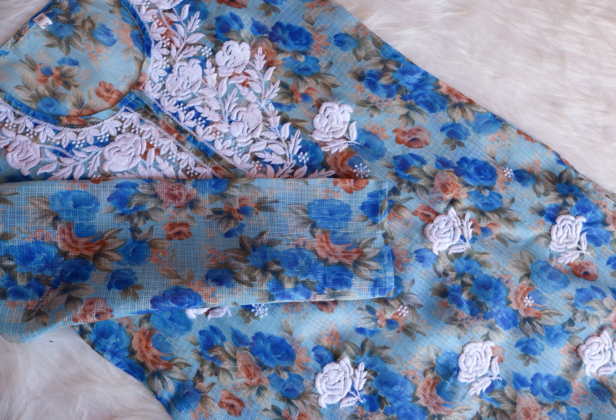 Gul Ocean Blue Kota Floral Long kurta