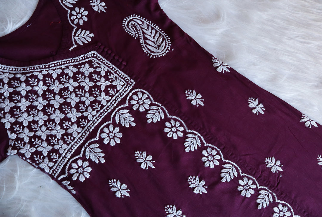 Deep Plum & White Linen Angarakha Kurta