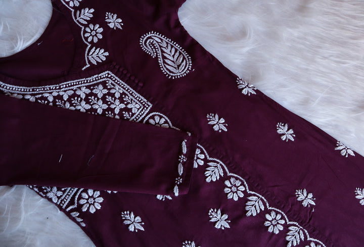 Deep Plum & White Linen Angarakha Kurta