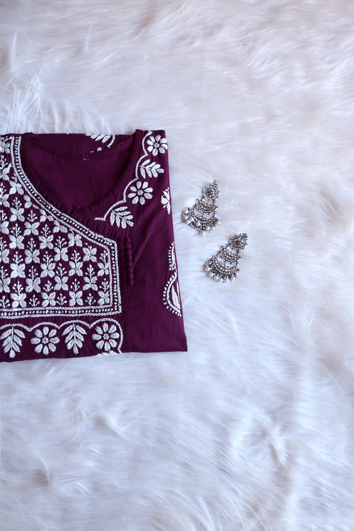 Deep Plum & White Linen Angarakha Kurta