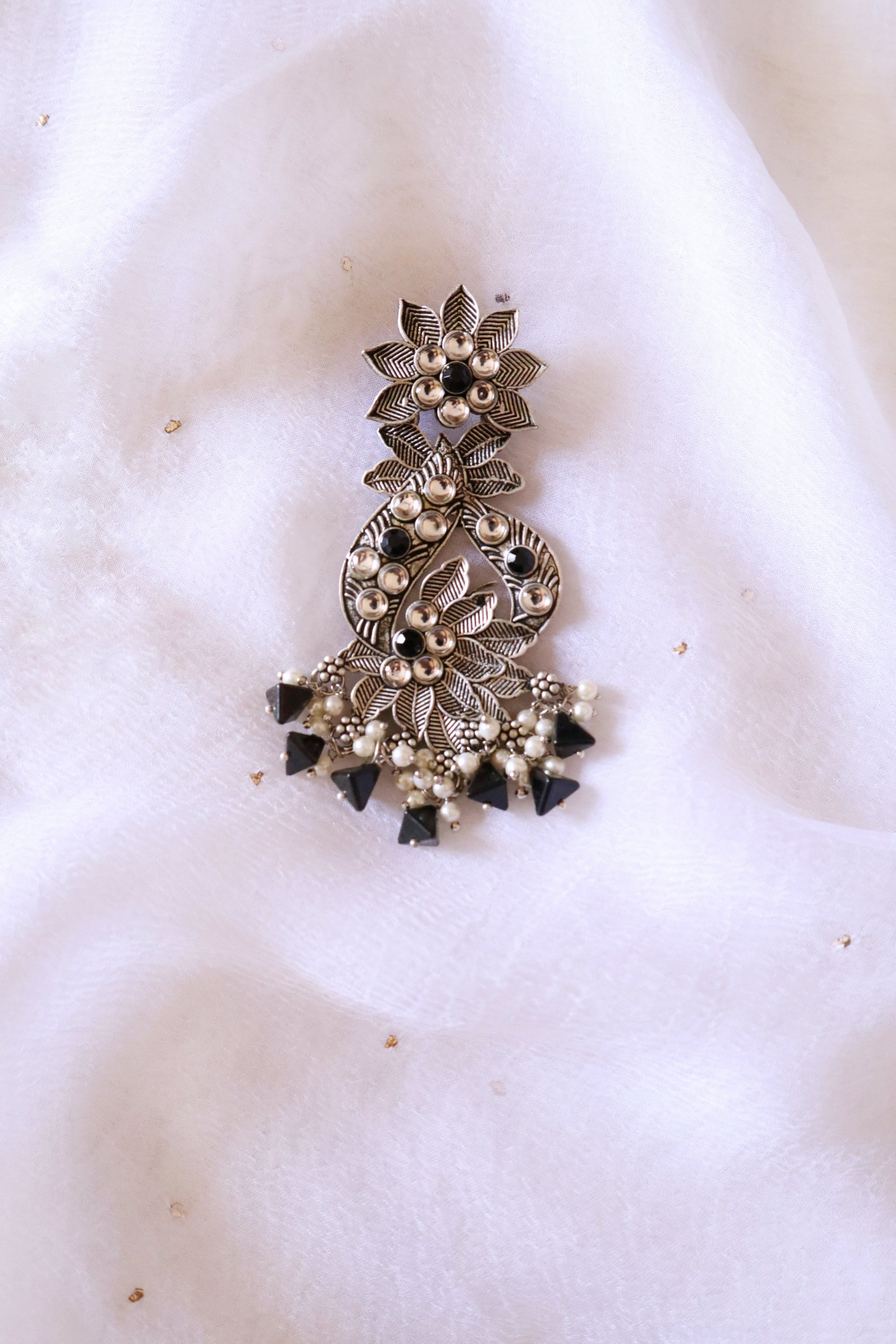 Princess Black Carved oxidised earrings