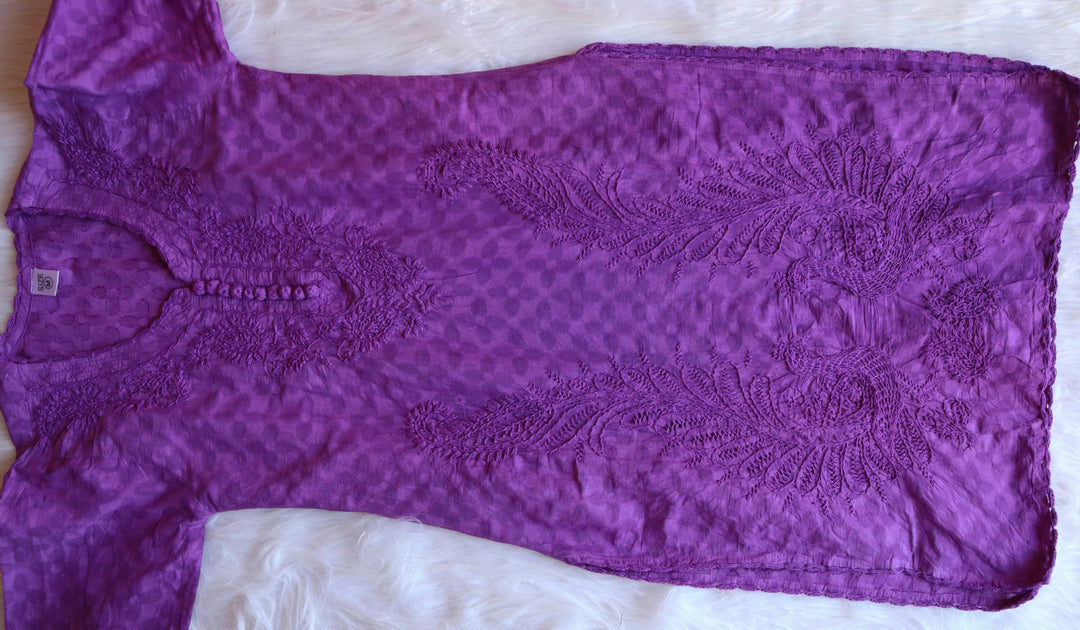 Purple Long Jacquard Peacock Cotton kurta