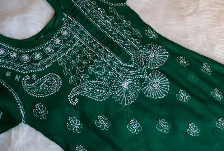 Chaand Deep Green Pure Chanderi Angarakha Kurta