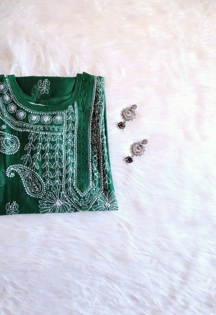 Chaand Deep Green Pure Chanderi Angarakha Kurta