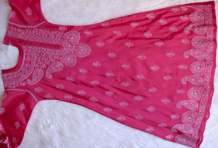 Chaand Deep Pink Pure Chanderi Angarakha Kurta