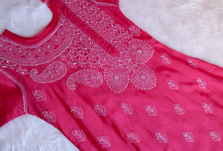 Chaand Deep Pink Pure Chanderi Angarakha Kurta