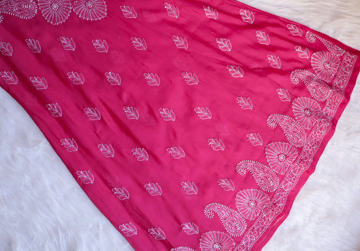 Chaand Deep Pink Pure Chanderi Angarakha Kurta