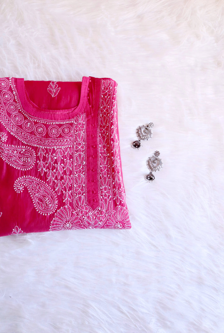 Chaand Deep Pink Pure Chanderi Angarakha Kurta