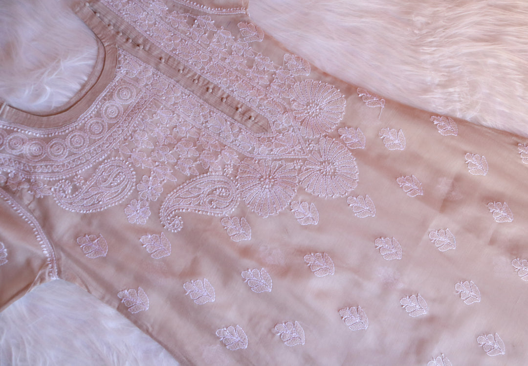 Chaand Beige Pure Chanderi Angarakha Kurta