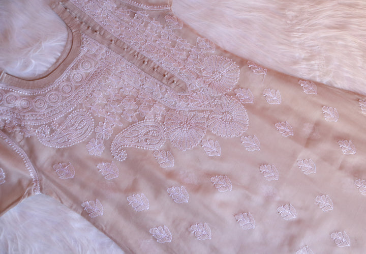 Chaand Beige Pure Chanderi Angarakha Kurta