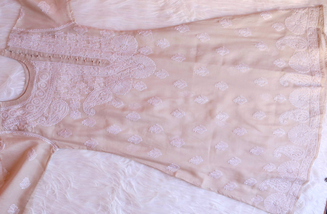 Chaand Beige Pure Chanderi Angarakha Kurta