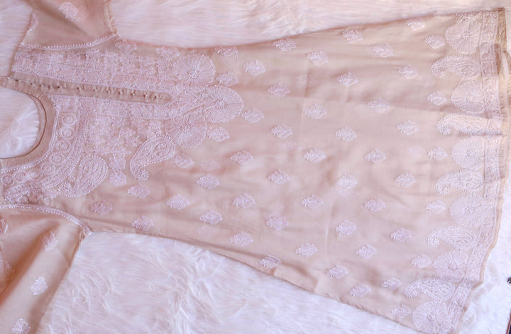 Chaand Beige Pure Chanderi Angarakha Kurta