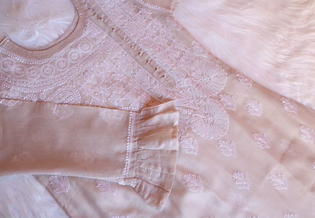 Chaand Beige Pure Chanderi Angarakha Kurta