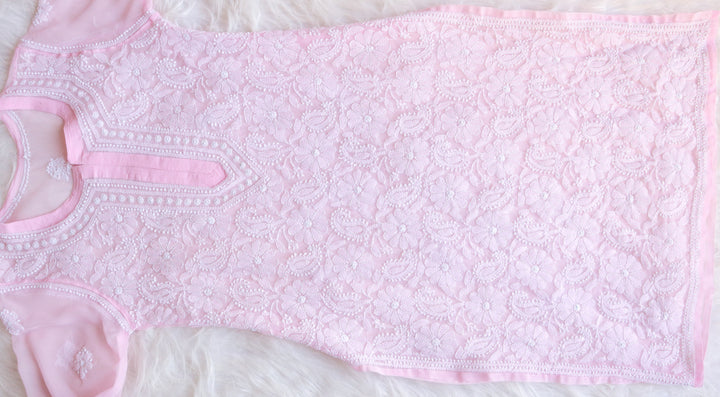 Baby Pink & White Long Georgette kurta
