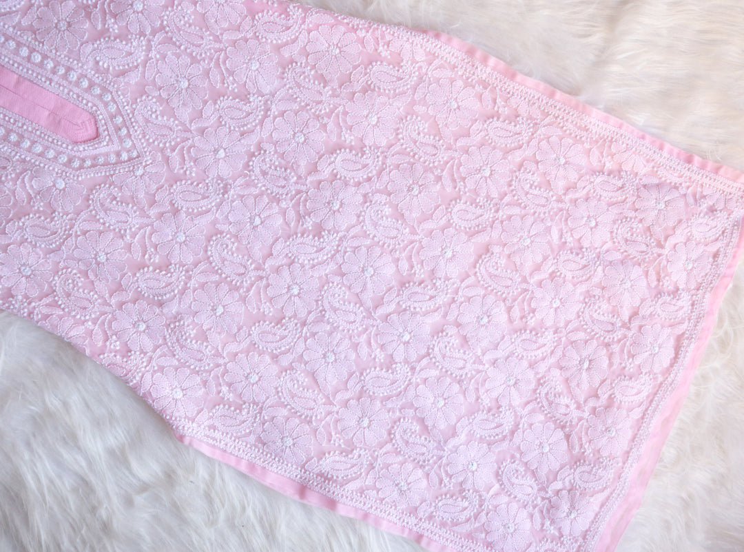 Baby Pink & White Long Georgette kurta
