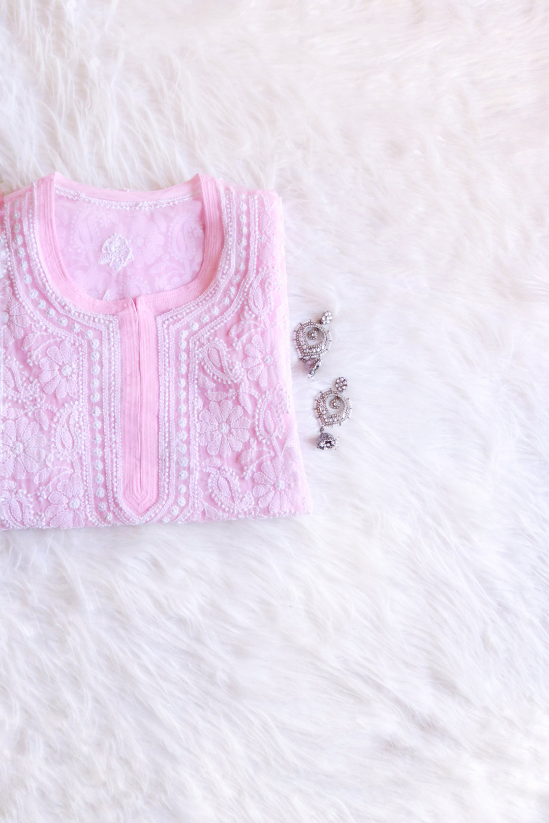 Baby Pink & White Long Georgette kurta