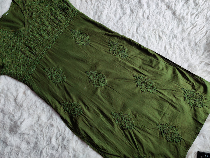 Olive Green Angarakha Kurta - Noor Chikankari