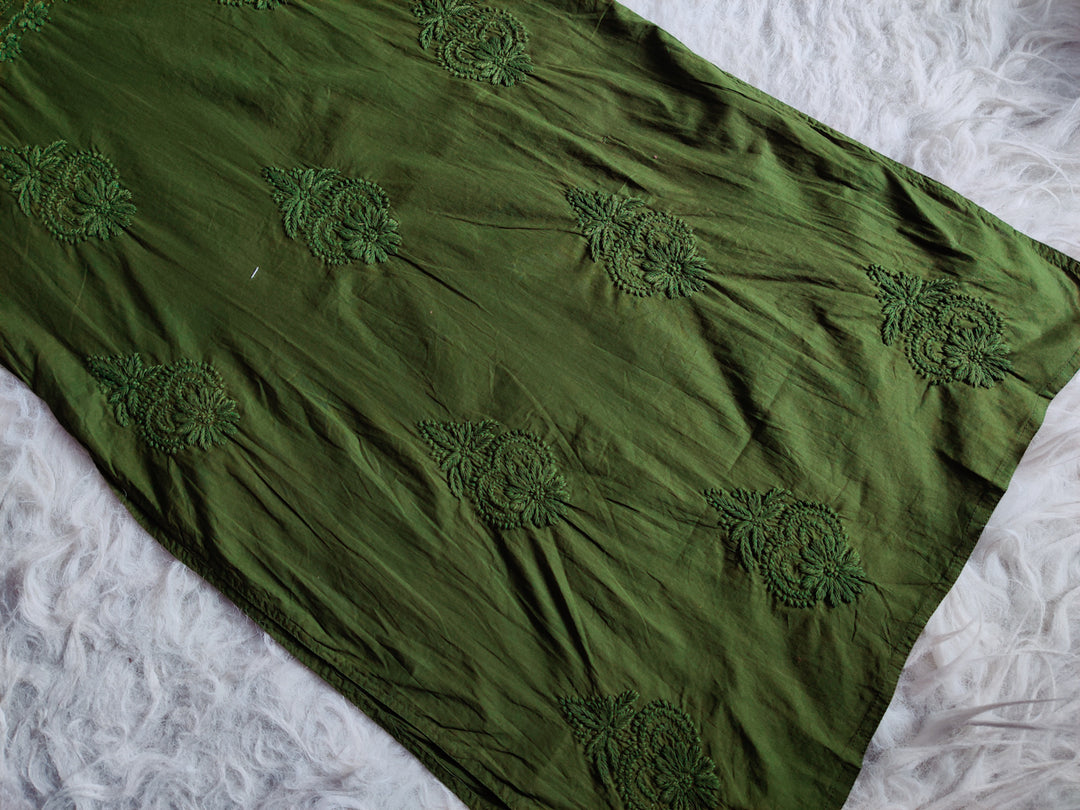 Olive Green Angarakha Kurta - Noor Chikankari