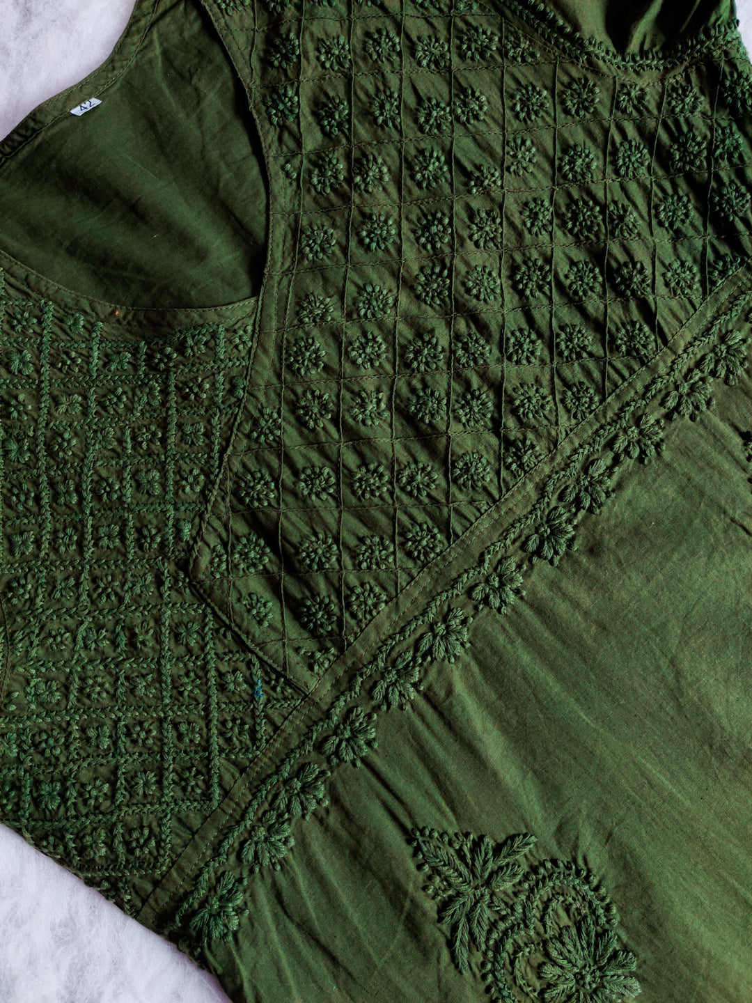 Olive Green Angarakha Kurta - Noor Chikankari