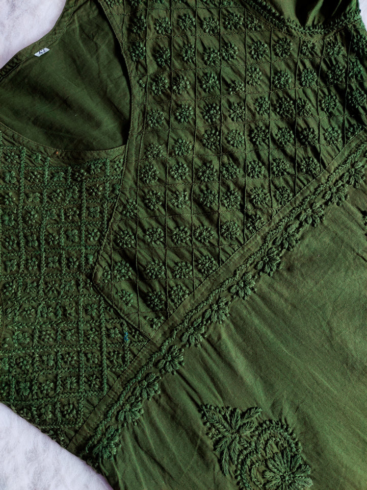 Olive Green Angarakha Kurta - Noor Chikankari
