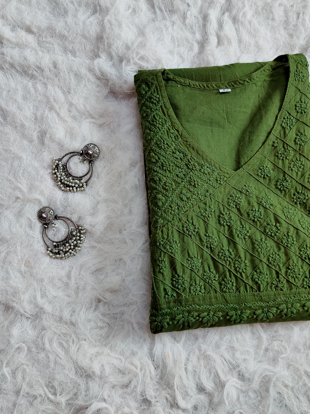 Olive Green Angarakha Kurta - Noor Chikankari