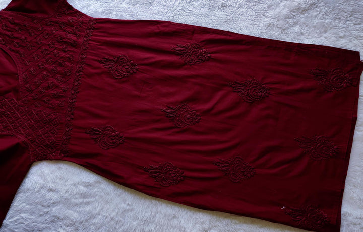Maroon Cotton Angarakha Kurta - Noor Chikankari