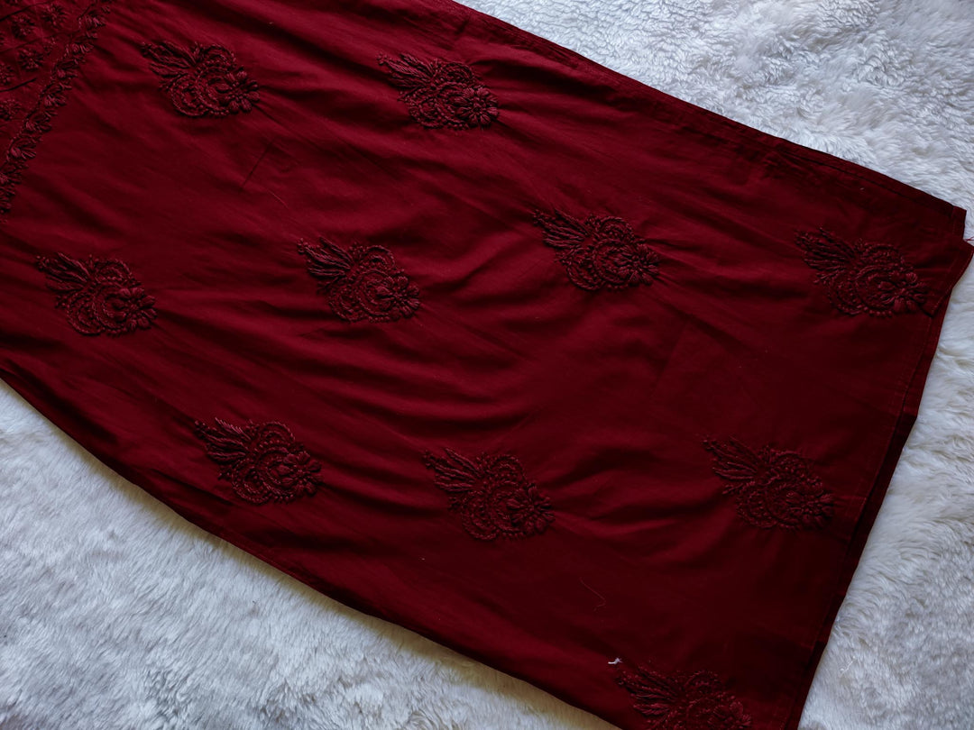 Maroon Cotton Angarakha Kurta - Noor Chikankari