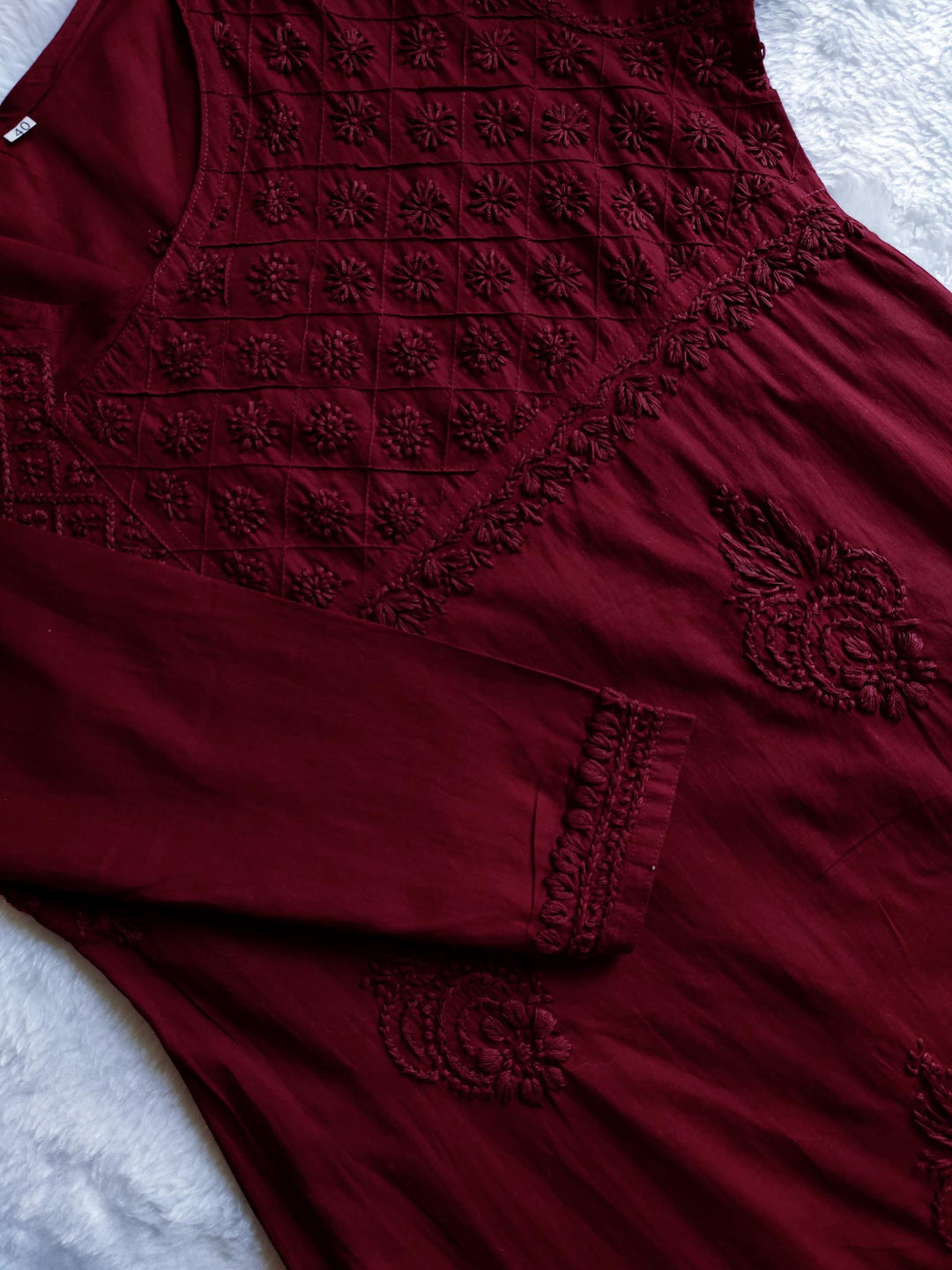 Maroon Cotton Angarakha Kurta - Noor Chikankari