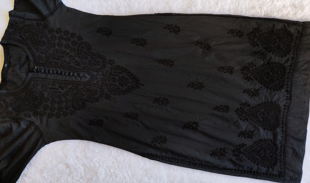 Nazakat Black Cotton Kurta - Noor Chikankari
