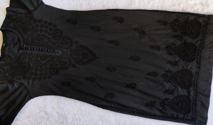 Nazakat Black Cotton Kurta - Noor Chikankari