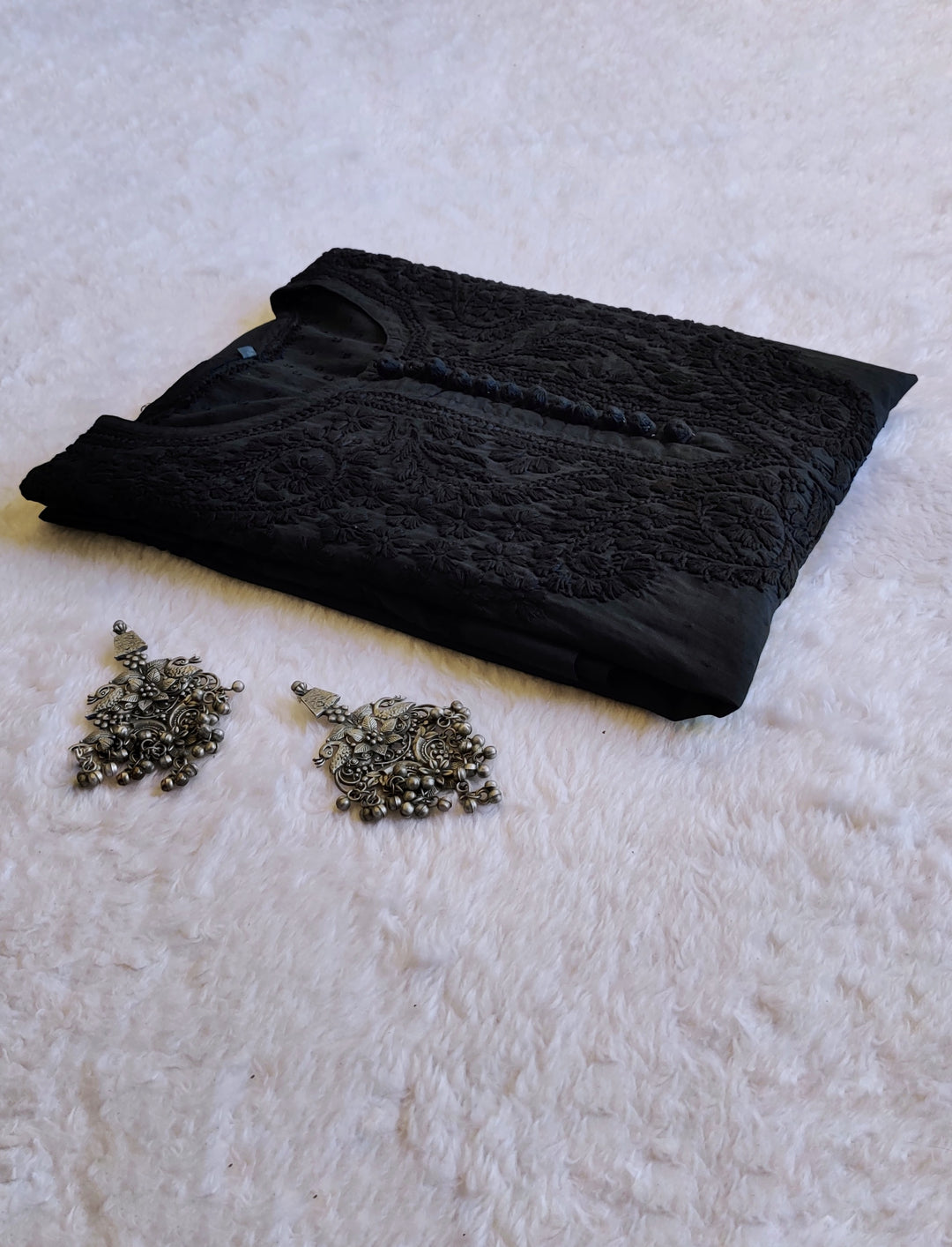 Nazakat Black Cotton Kurta - Noor Chikankari