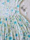 White &amp; Blue Floral Mulmul Fit and Flare Long Angarakha