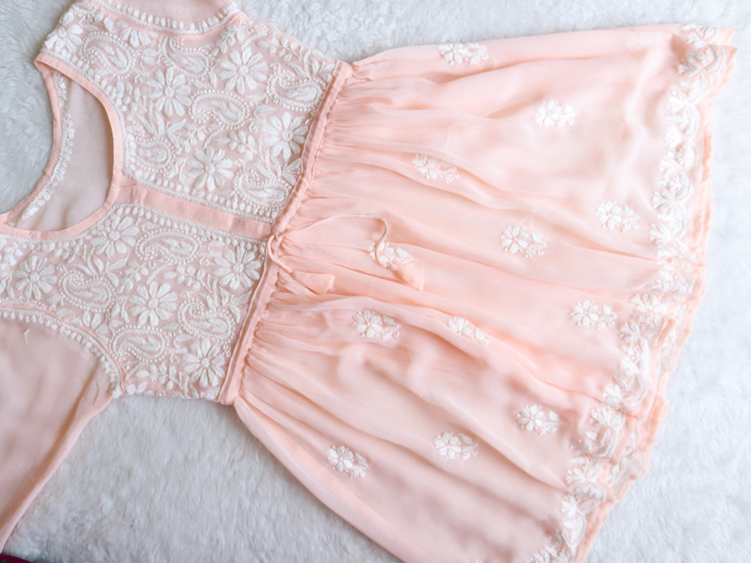 Peach & White Georgette Frock