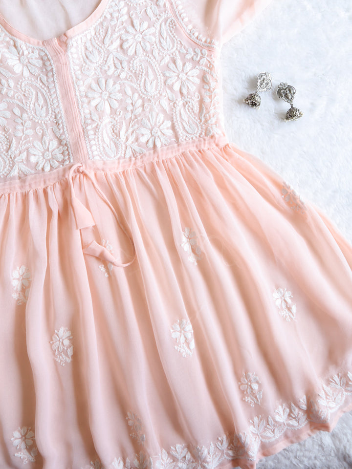 Peach & White Georgette Frock