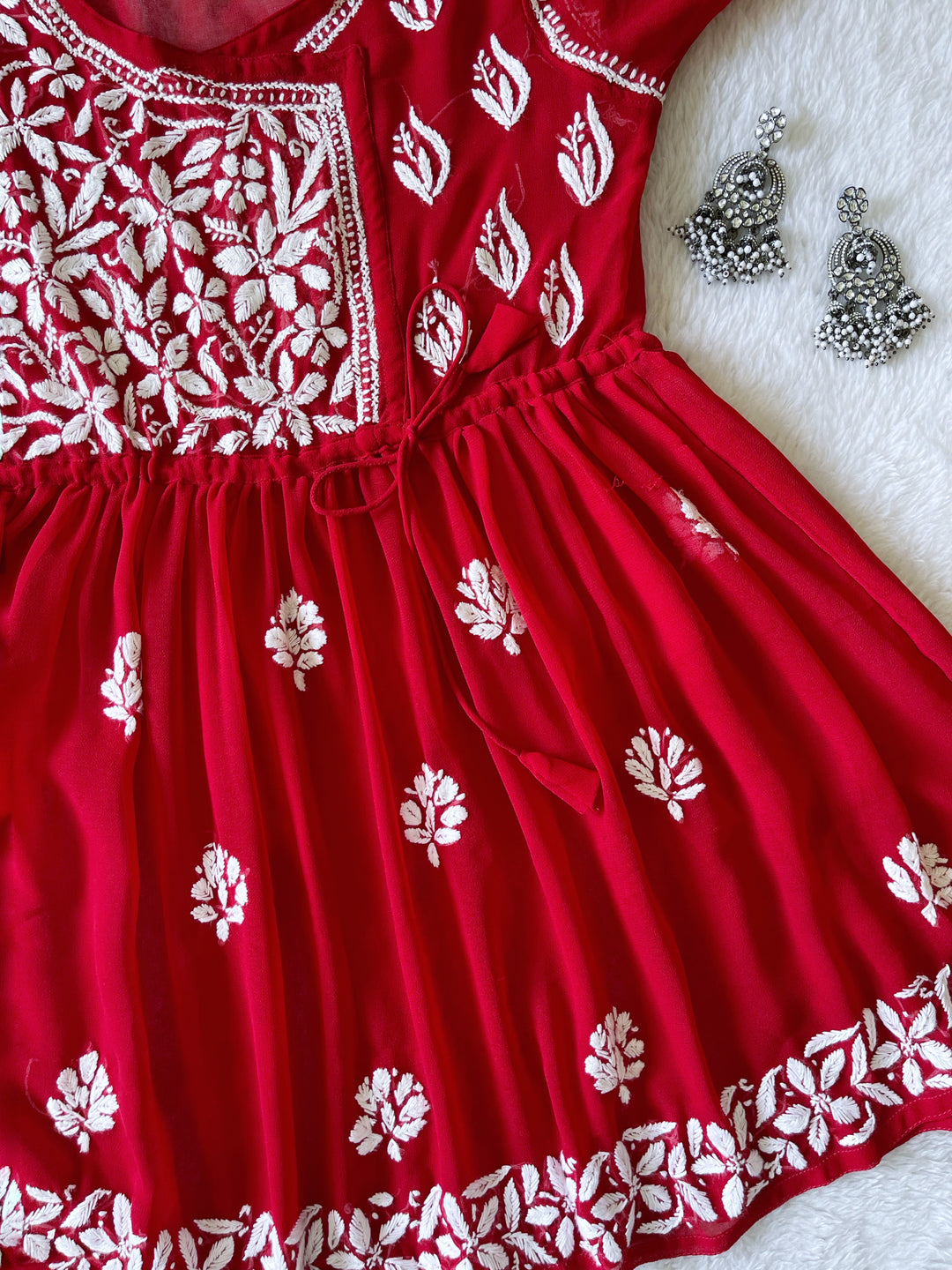 Red & White Georgette Angrakha frock