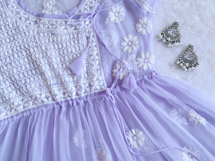 Lavender & White Georgette Angrakha frock