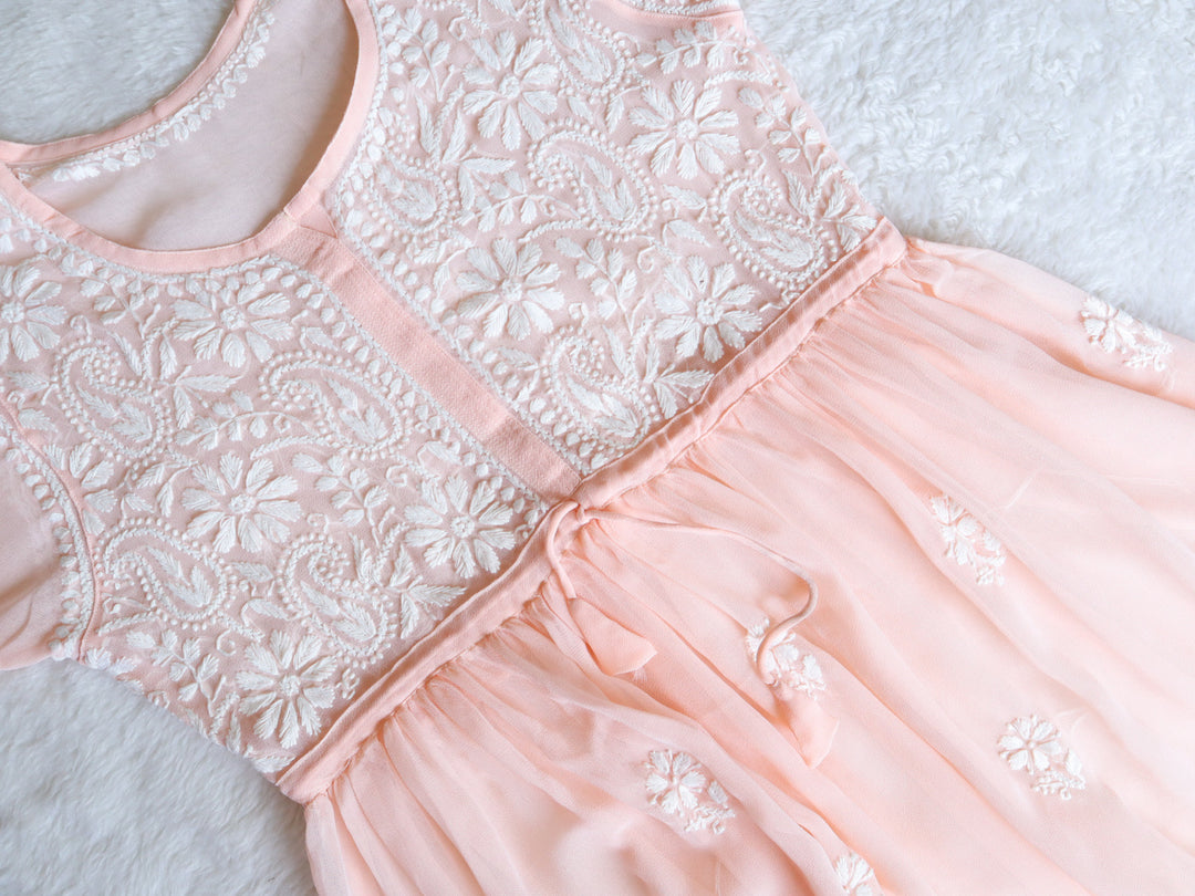 Peach & White Georgette Frock