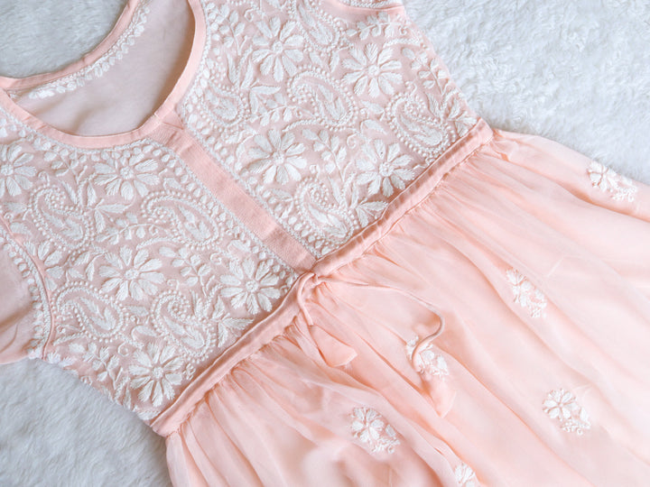 Peach & White Georgette Frock