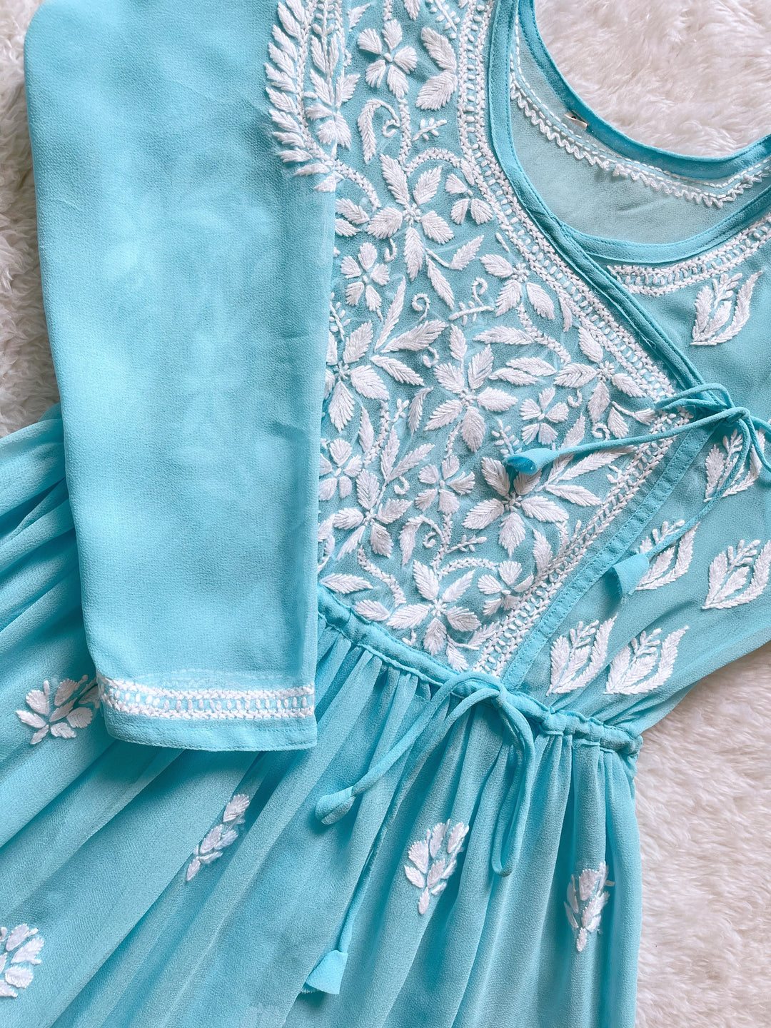 Sky Blue & White Georgette Angrakha frock