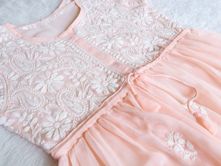Peach & White Georgette Frock