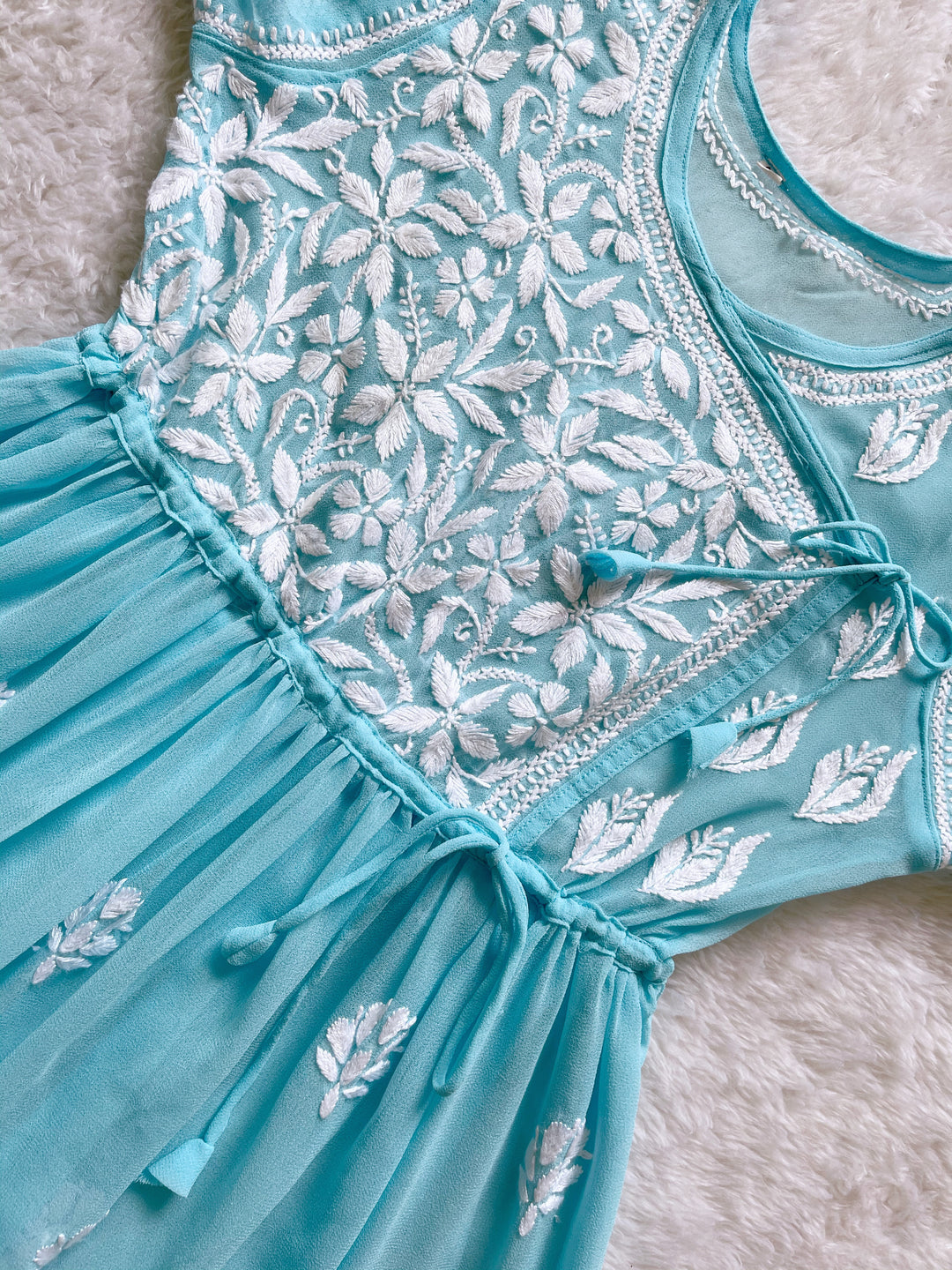 Sky Blue & White Georgette Angrakha frock