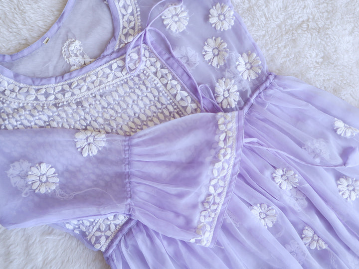 Lavender & White Georgette Angrakha frock