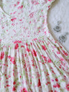 White &amp; Pink Floral Mulmul Fit and Flare Long Angarakha