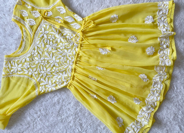 Yellow & White Georgette Angrakha frock