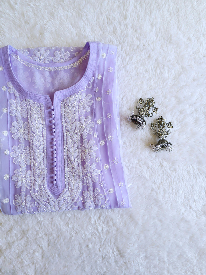 Lavender & White Resham Georgette kurta