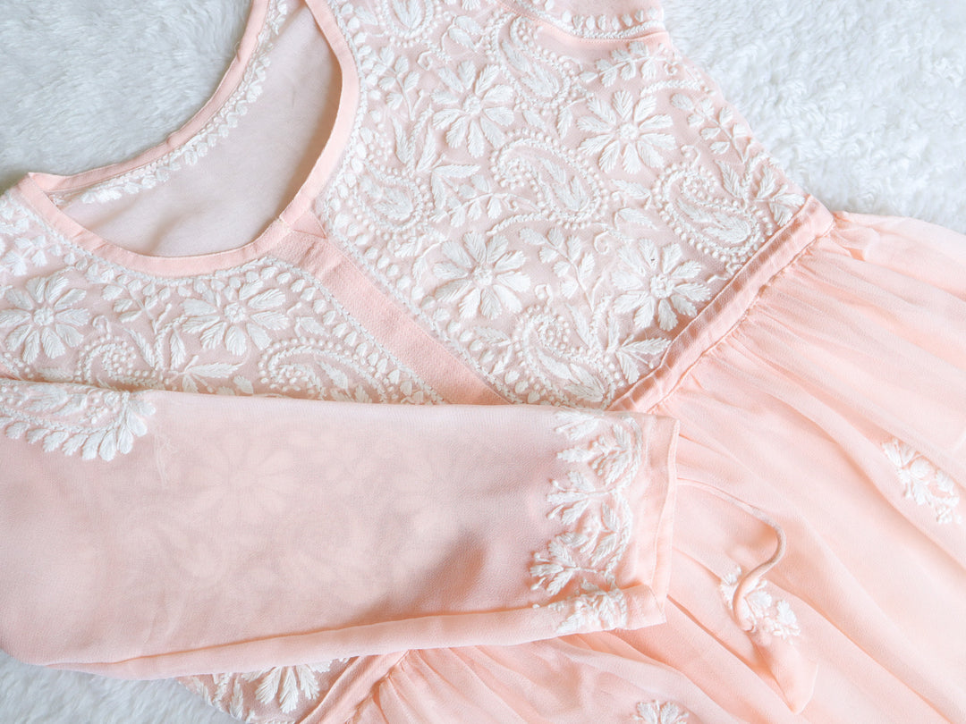 Peach & White Georgette Frock