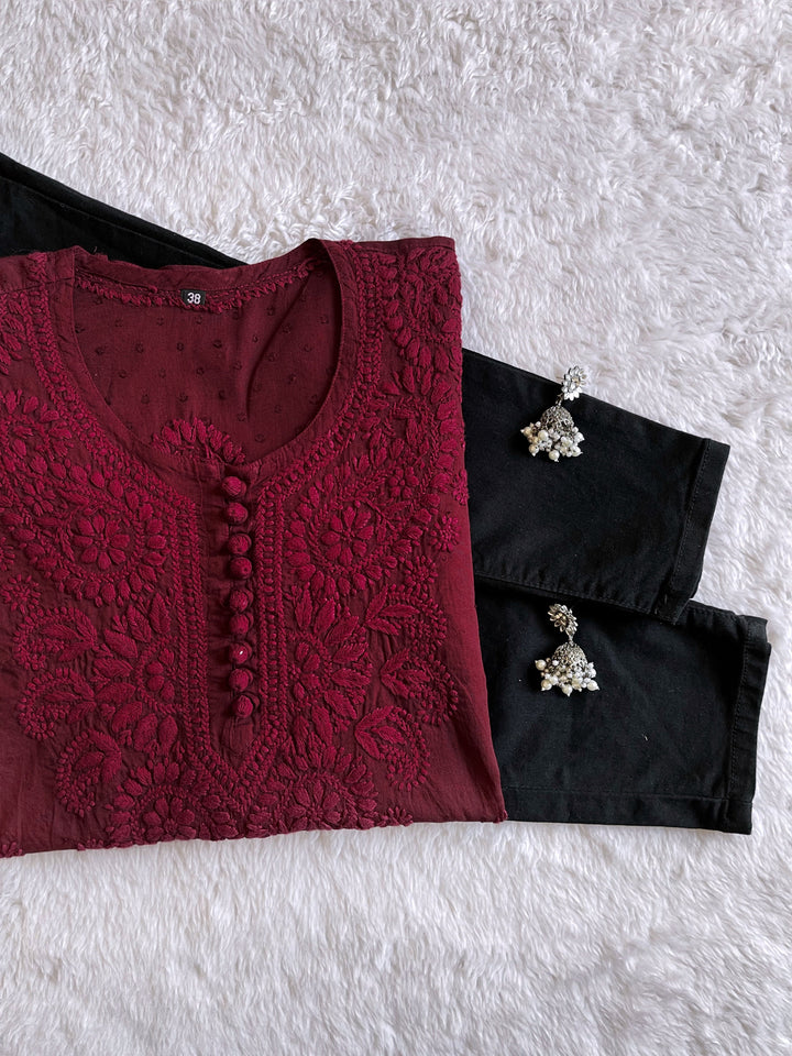 Nazakat Maroon short kurta