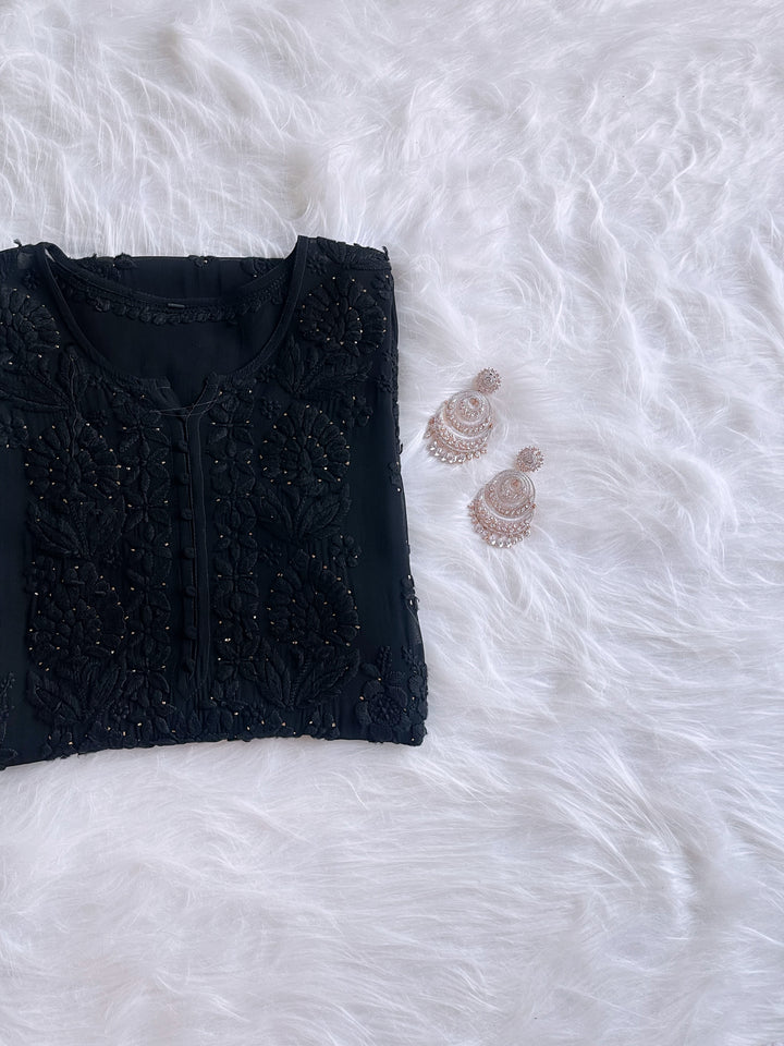 Hoor Black Viscose Georgette Kurta